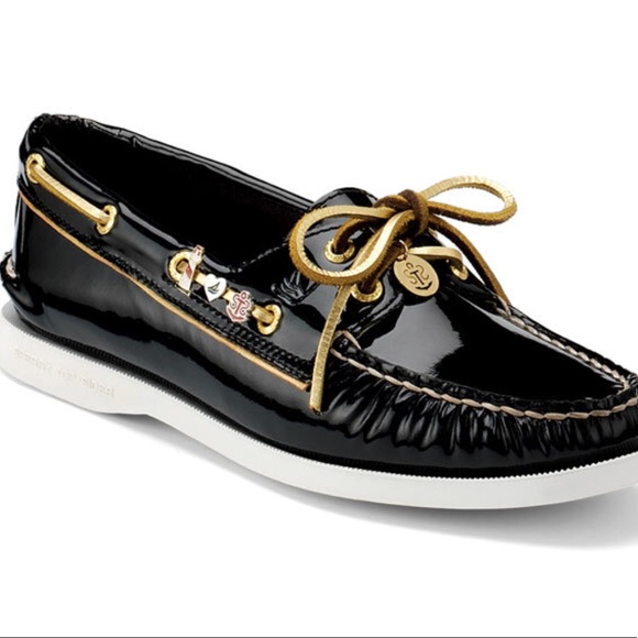 black slip on boat shoes